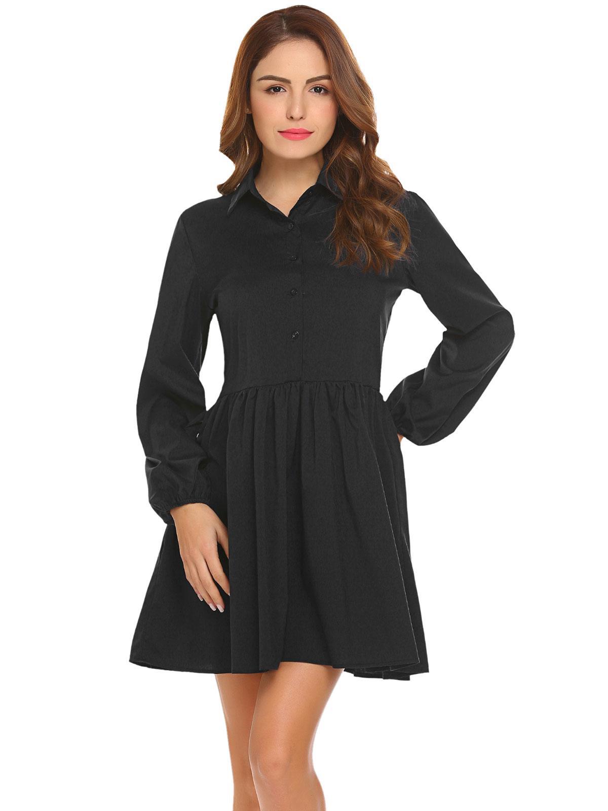 black women casual long sleeve solid button down shirt dress