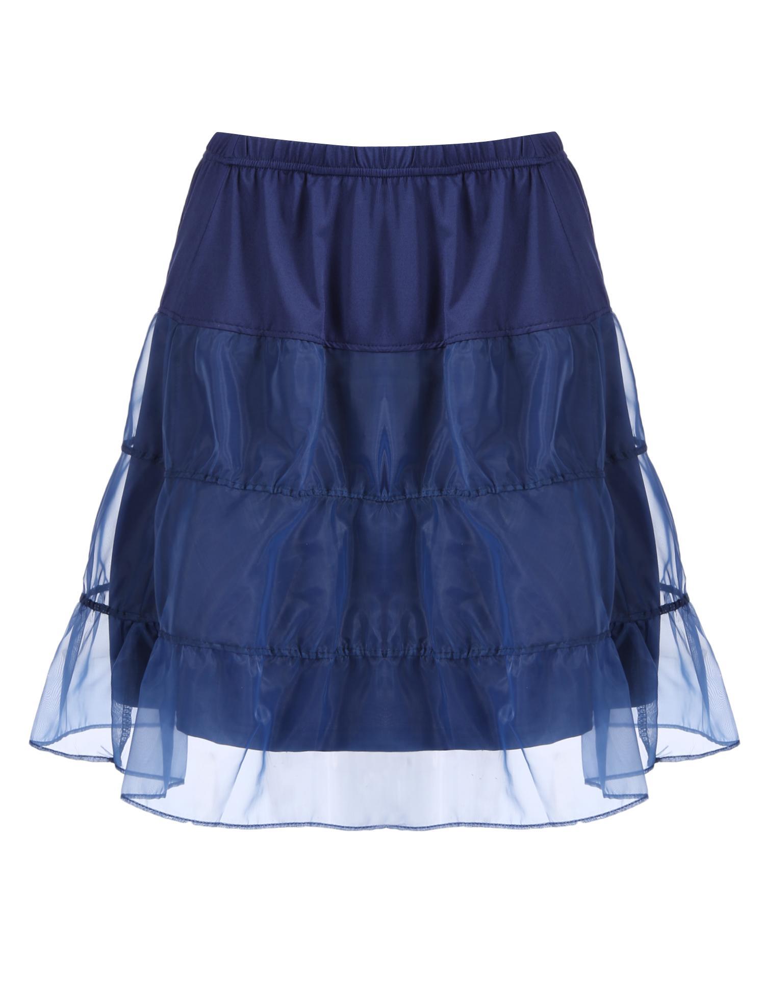 navy blue mesh patchwork casual flared a-line tiered skirt