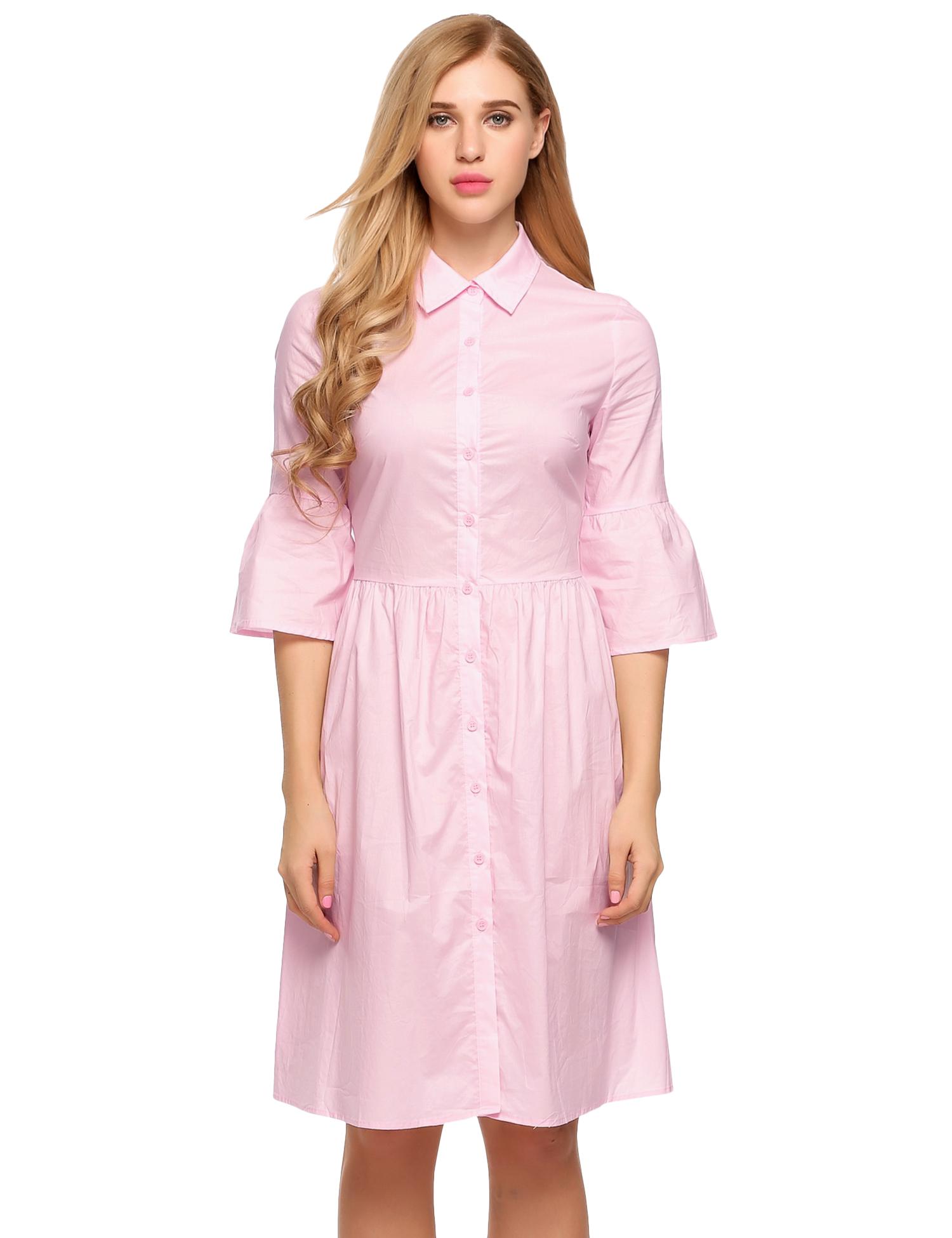 misty rose turn down collar 3/4 flare sleeve button down shirts