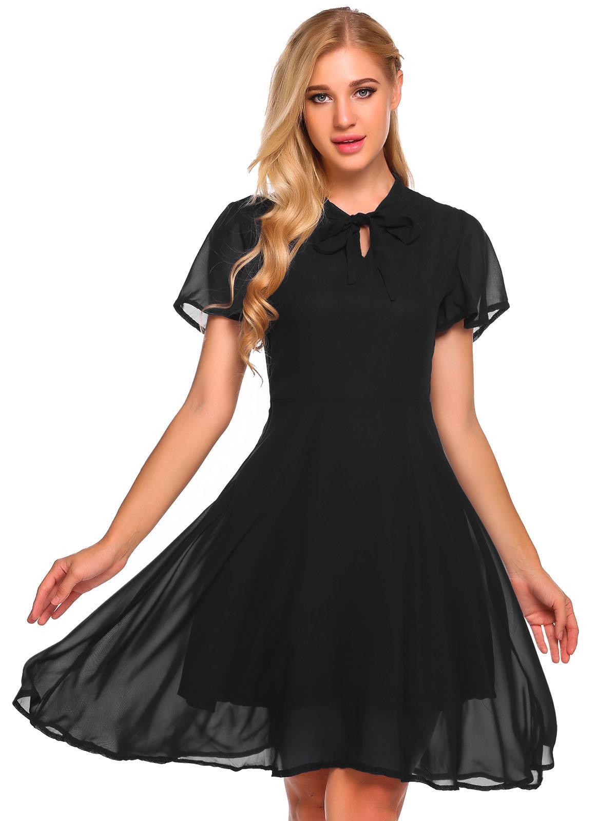 Black Bow Chiffon Dress